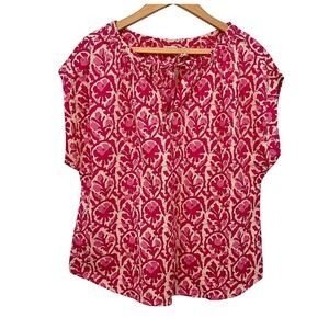Dylan Top Pink Floral Print Cotton Boho Peasant Cottage Core Milkmaid Blouse SM